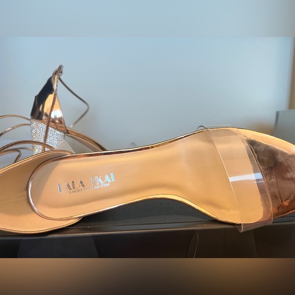Lala Ikai Golden  Strappy Open
Toe Rhinestone Block Heels
Party Shoe - Picture 8 of 8